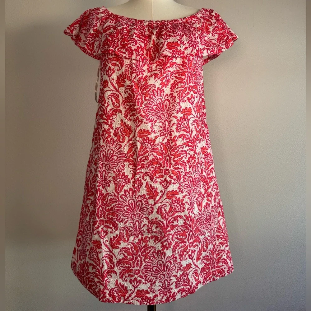 Tommy Bahama Harbour Eyelet‎ Off the Shoulder Dress Passion Pink Women's XS NWT